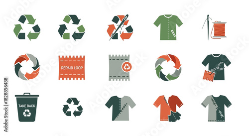 Sustainable Fashion and Recycling Icons - A Circular Economy Concept.