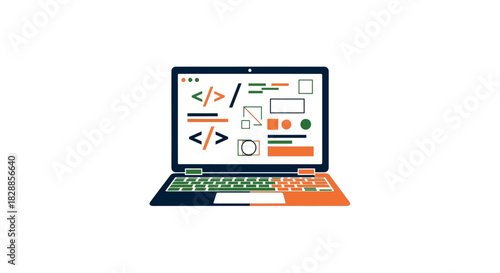 Online business concepts: laptop, computer, and mobile technology showing money, sale signs, and financial growth on the screen