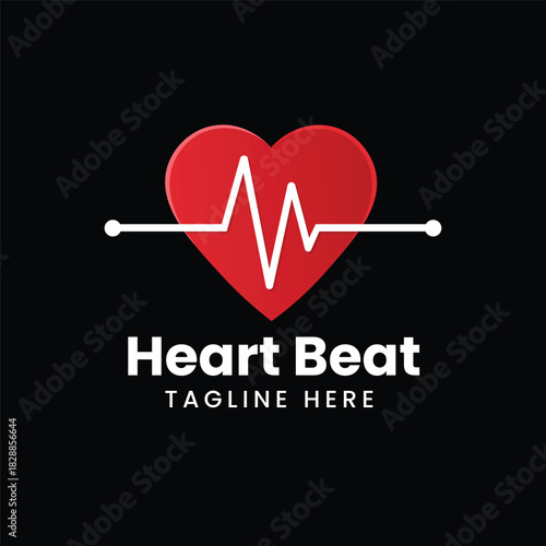 Simple heart shape with a medical ECG line or pulse running through the center Vector logo template