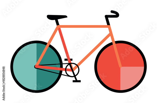 Colorful minimalist fixed gear bicycle illustration with an orange frame and mismatched wheels representing a healthy, eco-friendly urban lifestyle and sustainable transportation