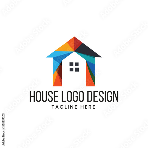 Abstract house or home shape made of multiple colorful geometric windows or blocks Vector logo template