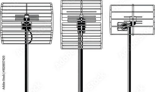 Mechanical device illustration, fan unit, protective cage, cooling system, engineering component, technical drawing, industrial equipment, rotor design, wiring structure