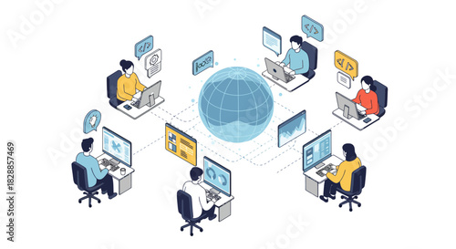 Team of Developers Working on Global Network.