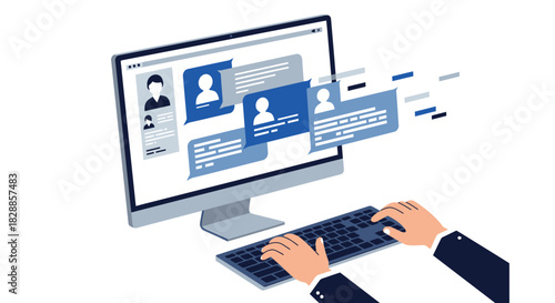 Computer Screen Displaying Chat Messages and User Profiles.