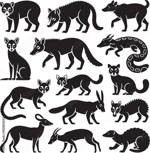 Black and White Silhouette Vector Art of Various Animals Pattern