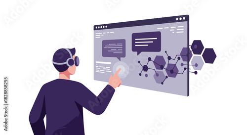 Man Interacting with Futuristic Digital Interface.