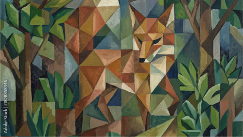 abstract geometric fox in forest
