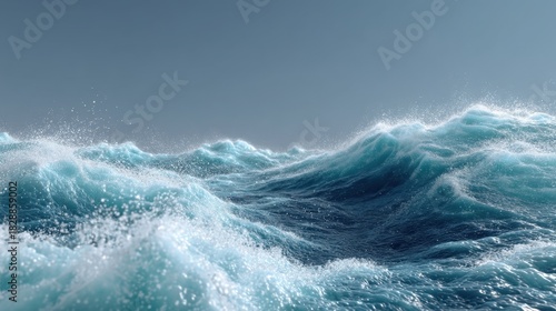 Vibrant blue waves roll and crash in an ocean scene with sunlight glimmering on the water. The clear skies enhance the beauty of this midday coastal view.