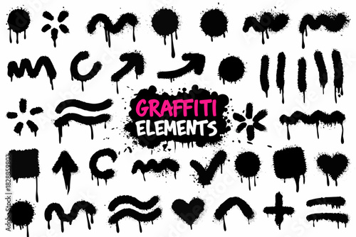 A collection of spray paint elements and graphical graffiti designs