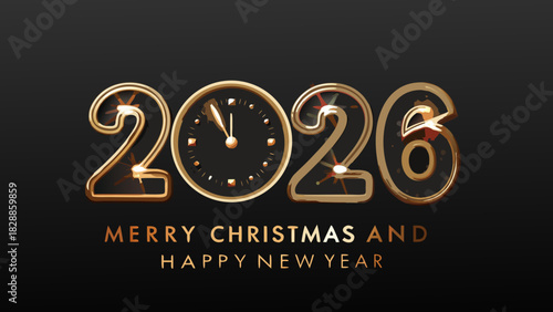 Golden new year 2026 celebration with clock and festive greetings