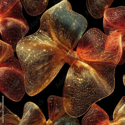 Colorful Bow Shapes with Sparkles on Transparent Background