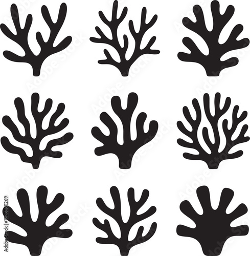Black coral silhouettes collection isolated on white background vector illustration