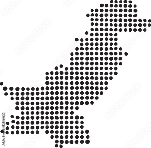 Stylized dotted map of pakistan, a digital representation of the south asian country's geographical borders and shape, modern graphic concept isolated on white background