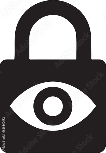 Digital privacy padlock eye icon for secure confidential information access control and protected content visibility symbol vector graphic isolated on white background