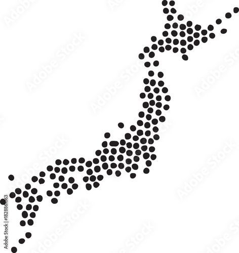 Japan map composed of intricate black dots on a clean white background, precisely representing the country's geographical outline and island. isolated on white background