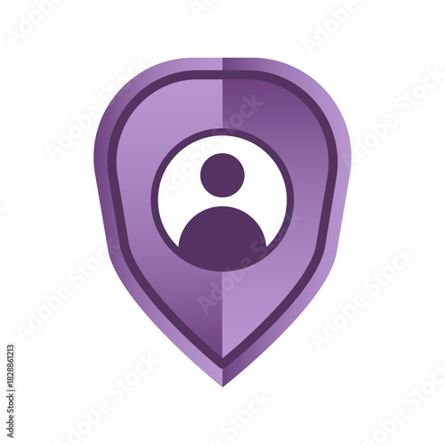 User profile icon. Purple shield shape. Personal account symbol. Vector privacy avatar.