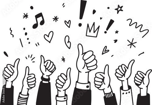Thumbs up crowd celebration success approval illustration