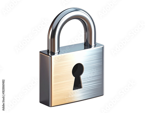 3D Metallic Lock Icon with Keyhole, Isometric View, isolated transparent background png