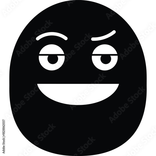 Smirking face emoji icon in black and white expression sly raised eyebrow smile graphic vector illustration
