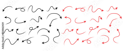 Collection of Hand Drawn Arrows Directional Vector Set of Creative Red and Black Arrows on transparent Background