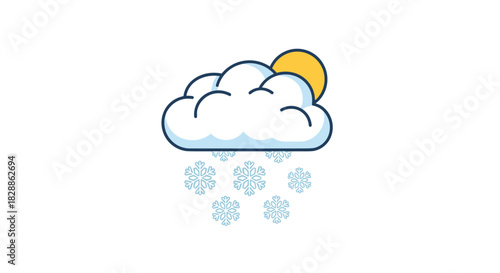 Weather icon illustrating a cloud with the sun peeking out and snowflakes falling, representing a sunny and snowy forecast.