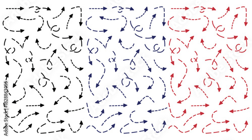 Dashed Arrow Collection Vector Illustration with Directional Emphasis and Stylized Design Elements Set on a transparent Background