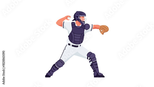 Dynamic baseball catcher throwing a fastball, ready for action and competition, showcasing athleticism and sportsmanship with vector precision