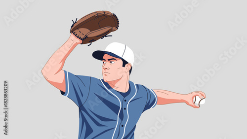 Dynamic baseball player poised to throw the ball with powerful intensity, demonstrating skill and athleticism, perfect for sports-themed designs and illustrations