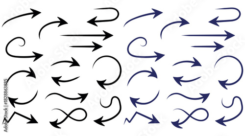 Diverse Collection of Hand Drawn Arrows Directional Elements on transparent Background for Creative Designs and Projects