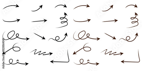 Hand drawn arrow collection doodle style directional elements for design and creative projects on transparent background