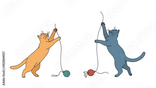 Playful kittens reaching for colorful toys, cute illustration perfect for pet lovers and whimsical designs, adding joy and charm to any project