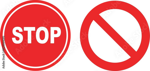 Red Stop Sign Icon Set Road Safety and Prohibition Symbols for Traffic and Warning Concepts, Including eps format