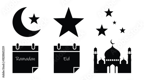Islamic culture vector illustration with ramadan and eid al adha calendar icons