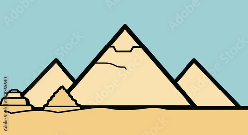 Egypt pyramids in desert landscape cartoon illustration