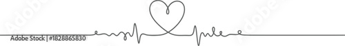 Continuous line drawing of a heart integrated with an electrocardiogram lifeline, symbolizing love and life's rhythm, perfect for health and wellness themes