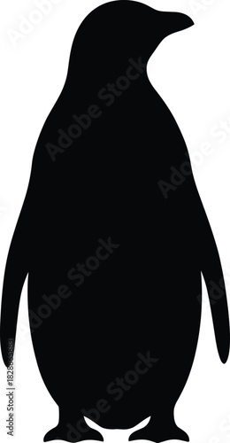 Silhouette of a standing penguin with flippers and beak slightly raised for wildlife and design themes