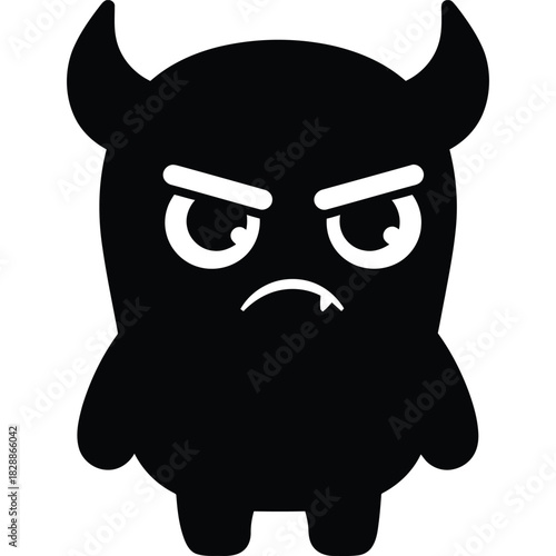 Angry black monster with horns and fangs illustration cartoon creature devil halloween spooky character