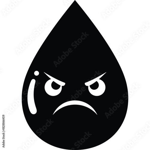 Angry Black Drop Icon Illustration liquid oil ink face cartoon symbol shape graphic design element isolated