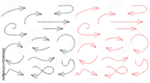 Hand drawn arrow collection in red and black perfect for presentations or infographics with a sketch style