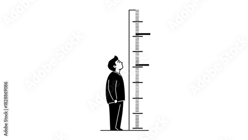 Height Measurement Icon – Human Figure with Ruler Scale Vector Illustration