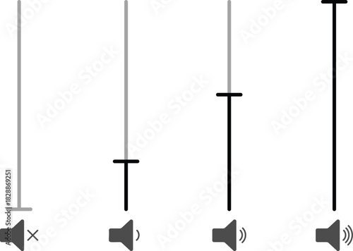 Volume Control Level Indicator sign. Sound settings symbols. Loudness and mixer signs. Speaker Volume Adjustment Icons. Sound mixer graphic design
