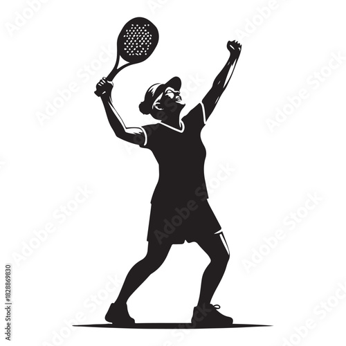 pickleball grandma winning match celebration vector silhouette clip art logo design illustration