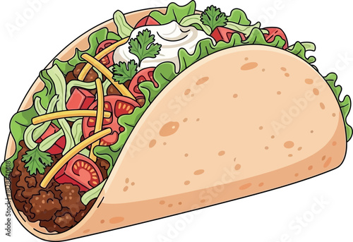 Illustration of a taco wrap, isolated on white background