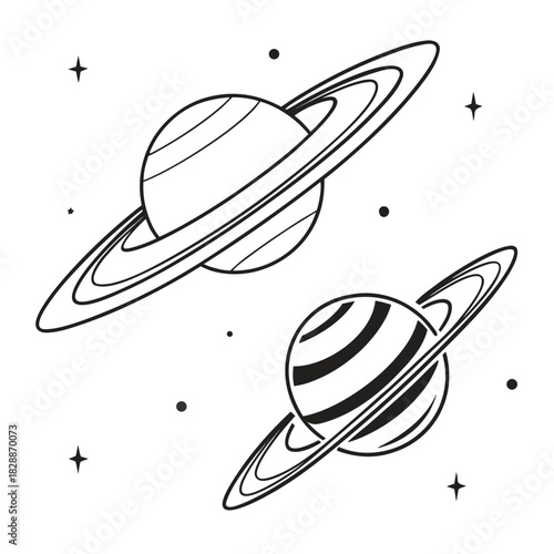 Two saturn planets with rings in space vector