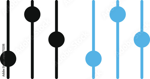 Volume Control Level Indicator sign. Sound settings symbols. Loudness and mixer signs. Speaker Volume Adjustment Icons. Sound mixer graphic design
