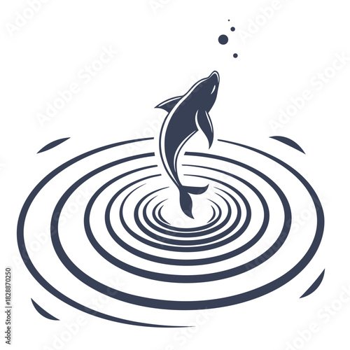Dolphin jumping out of water creating ripples