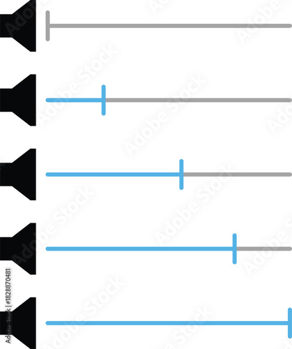 Volume Control Level Indicator sign. Sound mixer graphic design. Loudness and mixer signs. Speaker Volume Adjustment Icons. Sound settings symbols