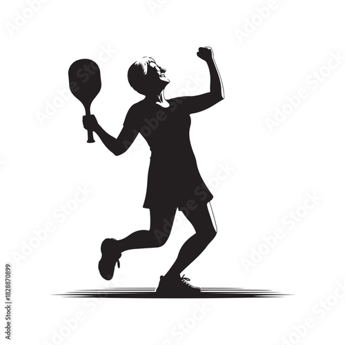 pickleball grandma winning match celebration vector silhouette clip art logo design illustration