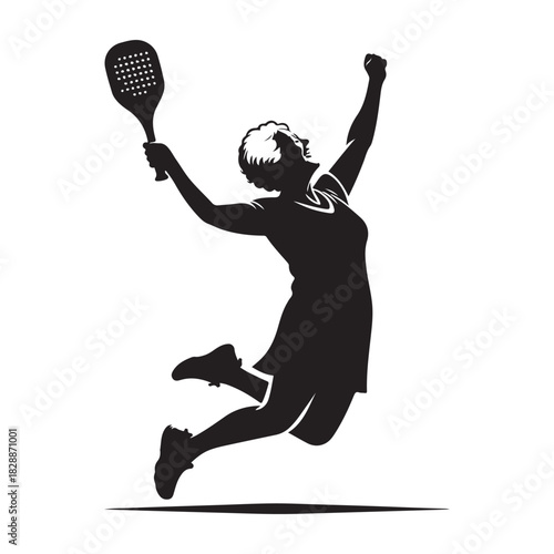 pickleball grandma winning match celebration vector silhouette clip art logo design illustration
