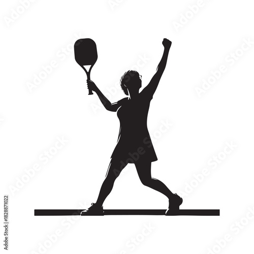 pickleball grandma winning match celebration vector silhouette clip art logo design illustration